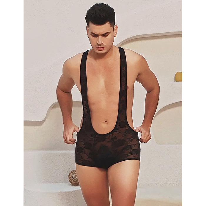 Чоловічий мереживний комбідрес із підтяжками Star Night чорний, S