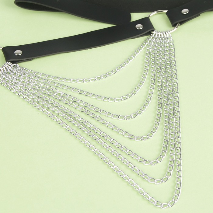 Пояс черный Star Night Dark Punk с серебристыми цепочками, One Size