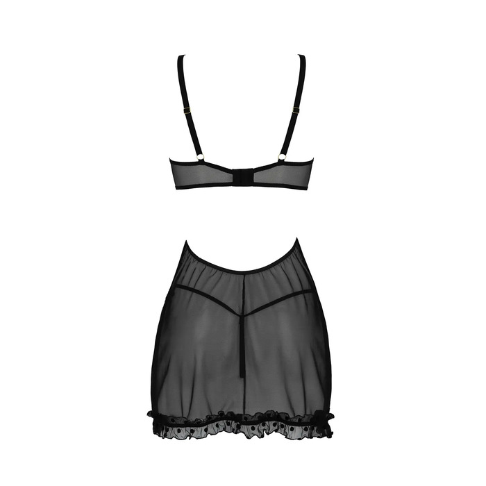 Пеньюар и тусики стринги MARINA CHEMISE black S/M - Passion
