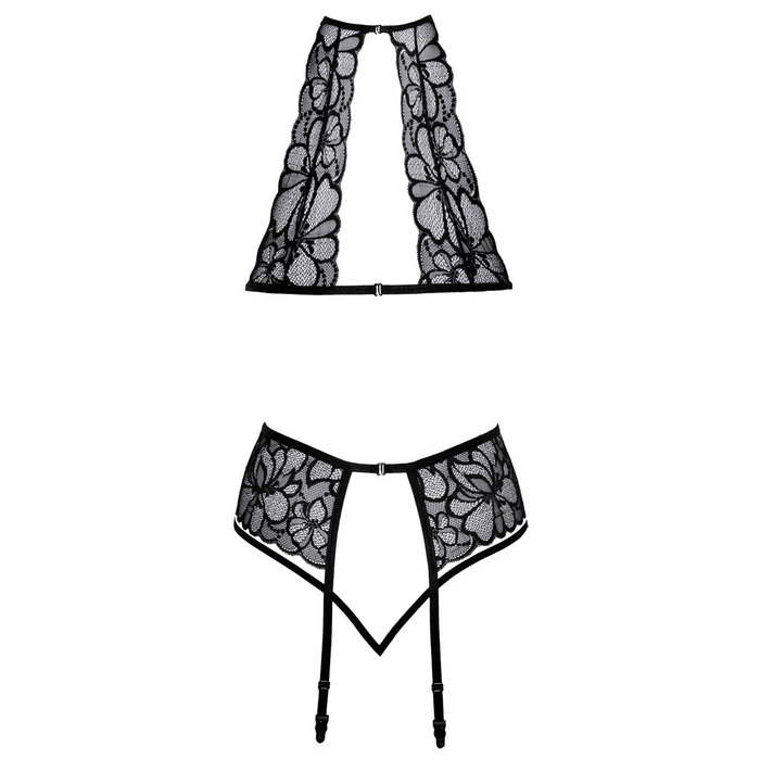 Комплект белья из нежного цветочного кружева Kissable Bra Set Lace черный, S/M