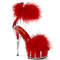 Босоніжки Pleaser Delight-624F *6 дюймів на підборах, 1 3/4 дюйма з хутра марабу з манжетою на щиколотці, блискавка ззаду, прозорі/червоні