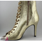 Професійні хілси для танців High Heels із натуральної шкіри Premier золотого кольору з язичком. Професійне взуття для сучасних танців з відкритим носком та шнурівкою. Ботильйони для High Heels (хай хілс)., Золотий натуральна шкіра, З язичком