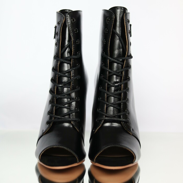 Хілси leather з язичком, професійне взуття для сучасних танців з відкритим носком та шнурівкою. Ботильйони для High heels (хай хілс), Чорний
