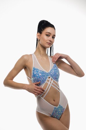 SEQUIN — Боді з Паєтками для Сцени та Pole Dance - синій