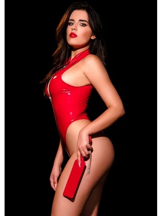 Соблазнительное глянцевое боди Oh My G! Tokyo Body с молнией спереди, красное, L/XL