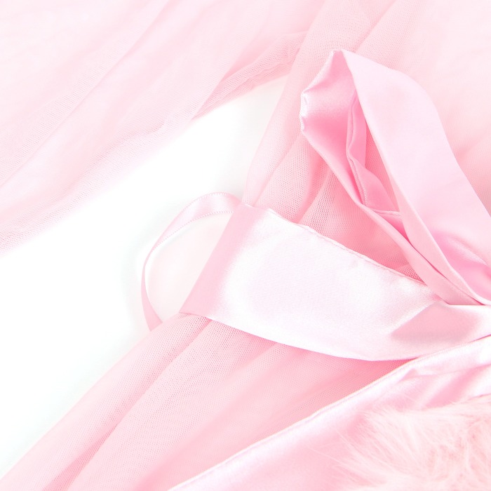 Халатик полупрозрачный Star Night с имитацией меха и поясом, розовый, XL-2XL