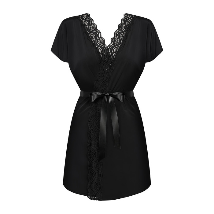 Халатик Obsessive Diyosa с атласным поясом, черный, S/M