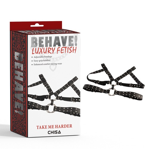 Портупея-бондаж Chisa BEHAVE! Luxury Fetish с декоративными заклепками, черная