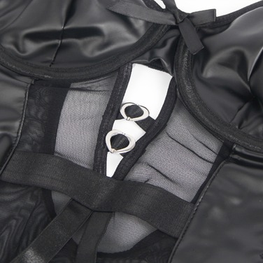 Боди из искусственной кожи Star Night, с гартером, черное, L