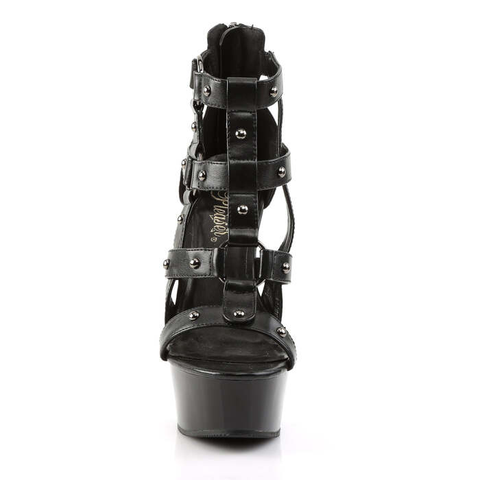 Босоножки Delight-682, каблук 6 дюймов, босоножкии с решеткой PF 1 3/4 дюйма, с металлическими заклепками, черная искусственная кожа/черный