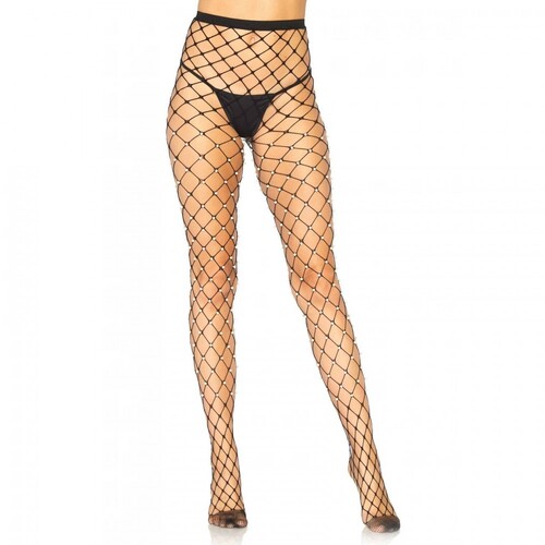Колготки у сітку з перлами чорні Leg Avenue Faux pearl fence net tights O/S