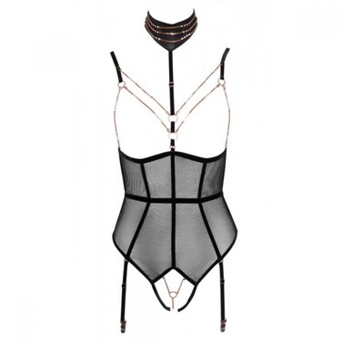 Боди открытый Abierta Fina Decoration с чокером и декоративными цепочками Decoration, черный, S