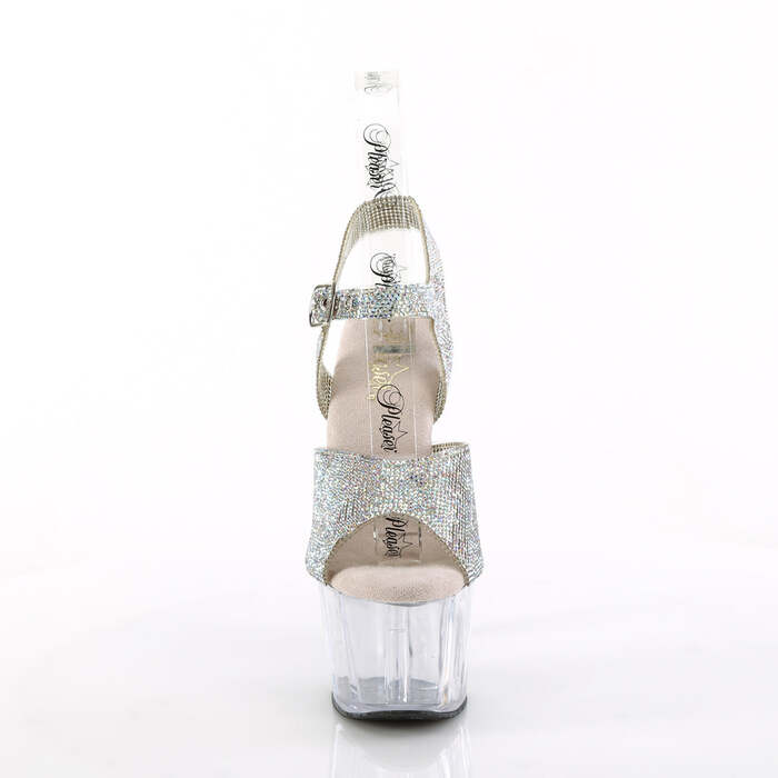 Босоніжки Adore-708N-RS на підборах 7 дюймів, 2 3/4 дюйма PF RS з прикрашеним ремінцем на щиколотці, срібні стрази/прозорі
