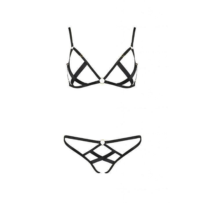 Комплект белья со стреп-лентами NICKY SET black S/M - Passion