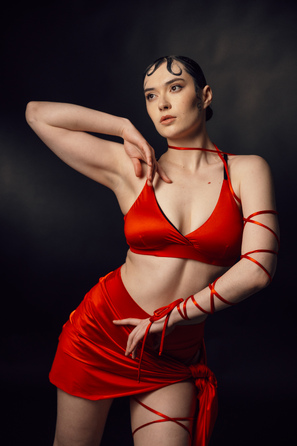 SKINN top Red silk_ червоний біфлекс шовк
