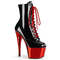 Чоботи Pleaser Adore-1020 на підборах 7 дюймів, черевики на шнурівці 2 3/4 дюйма, блискавка збоку, чорні/червоні хромовані