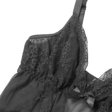 Платье-пеньюар макси с разрезами Star Night с трусиками, с кружевом, черное, S