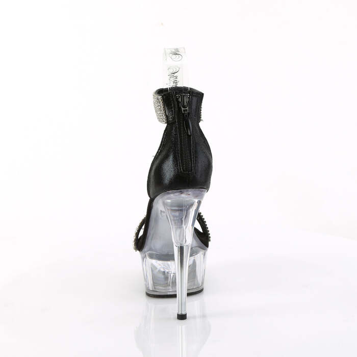 Босоніжки Delight-641 на підборах 6 дюймів, зі стразами 1 3/4 дюйма, закрита спинка, блискавка ззаду, чорні/прозорі
