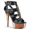 Босоніжки Pleaser Delight-658 на підборах 6 дюймів, з Т-подібним ремінцем 1 3/4 дюйма з закритою спинкою, чорна веганська шкіра/рожеве золото
