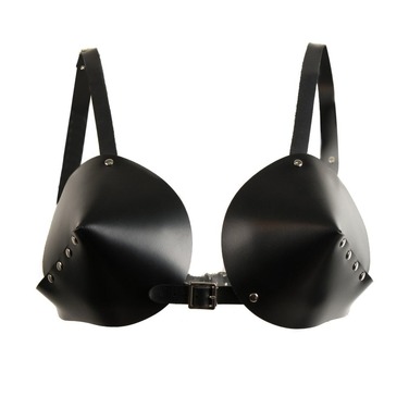 Бюстгалтер - конус натуральная кожа Candy Hero 'L27' BLACK, ручная работа, черный