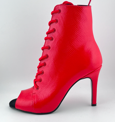 Профессиональные ботильоны для High Heels Premier из натуральной кожи, модель 'Красная змея', с открытым носком и шнуровкой, красный цвет