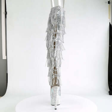 Сапоги Bejeweled-3019RSF-7, каблук 7 дюймов, PF 2 3/4 дюйма, открытые носки и пятка, серебристые, с боковой молнией