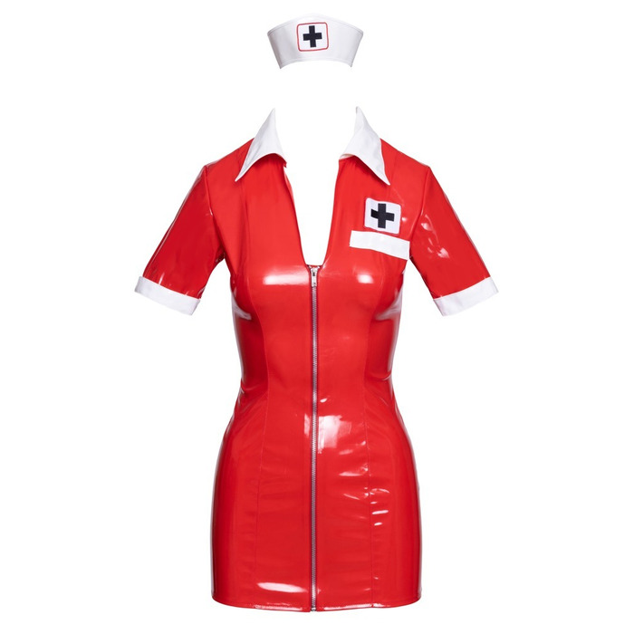 Костюм медсестры красный виниловый Black Level Vinyl Nurse 2 предмета, M