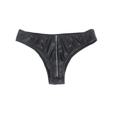 Труси на блискавці Star Night з екошкіри, чорні, M