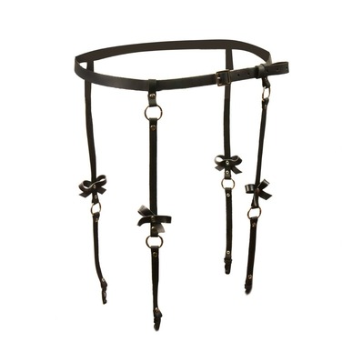 Пояс для чулок с бантиками One Size S1, натуральная кожа, черный