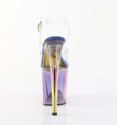 Босоножки Flamingo-808HT. Каблук 8 дюймов, тонированный ремешок на щиколотке шириной 4 дюйма. Цвет: прозрачный/синий.