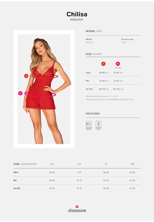 Прозорий бебідол і стрінги Obsessive Chilisa червоний, XS/S