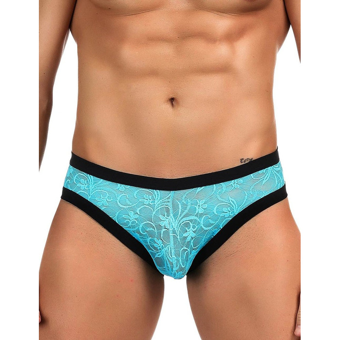 Чоловічі мереживні труси Star Night блакитні з чорним оздобленням, XS