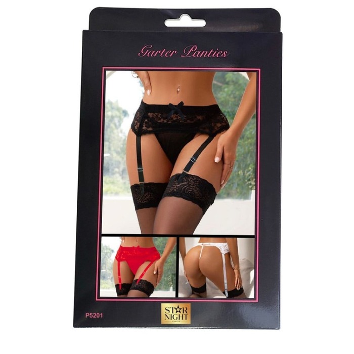 Мереживний пояс для панчіх Star Night з трусиками, чорний