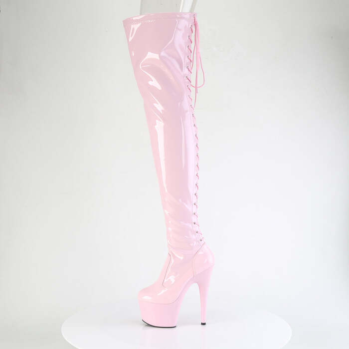 Сапоги Adore-3850, каблук 7 дюймов, высота ботинок 6 см, шнуровка сзади, эластичные сапоги до бедра, молния сбоку, нежно-розовый лак