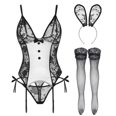 Сексуальний костюм зайчика S/M Sunspice, чорний, 5 предметів