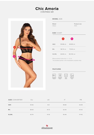 Комплект Obsessive Chic Amoria бюстье с открытым бюстом и трусики с открытым доступом, черный, XS/S