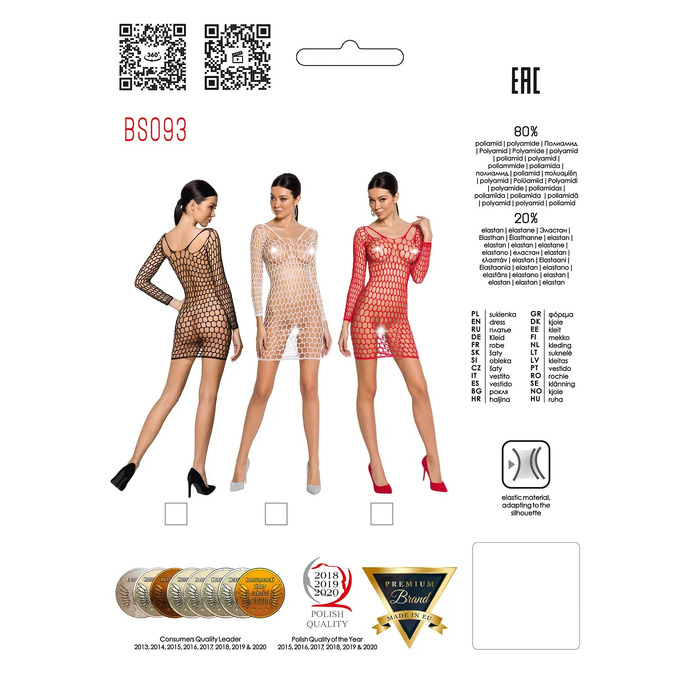 Платье крупная сетка, с глубоким вырезом и длинными рукавами BS093 красное