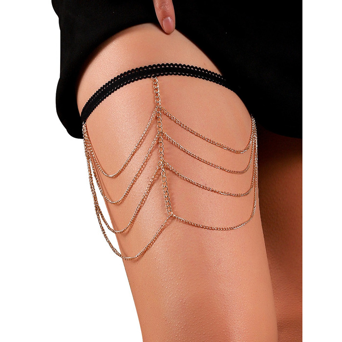 Гартер на ножку Star Night с подвесками из 4-х рядов золотистых цепочек , One Size