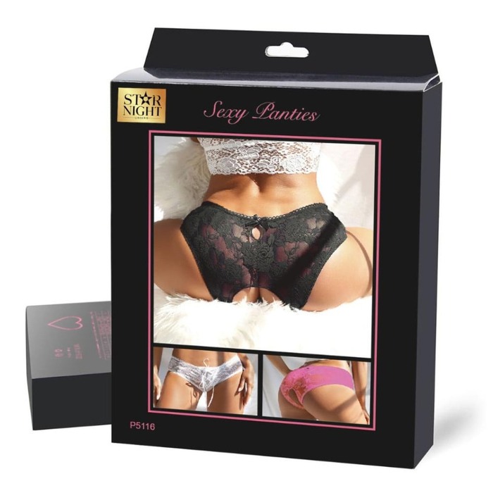 Сексуальные черные кружевные трусики Star Night с открытым доступом