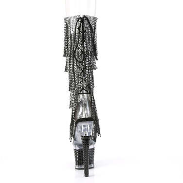 Чоботи Spectator-2017RSF *7-дюймовий каблук, 3-дюймові текстуровані чоботи до коліна з відкритим носком/п'ятою, блискавка збоку, прозорі