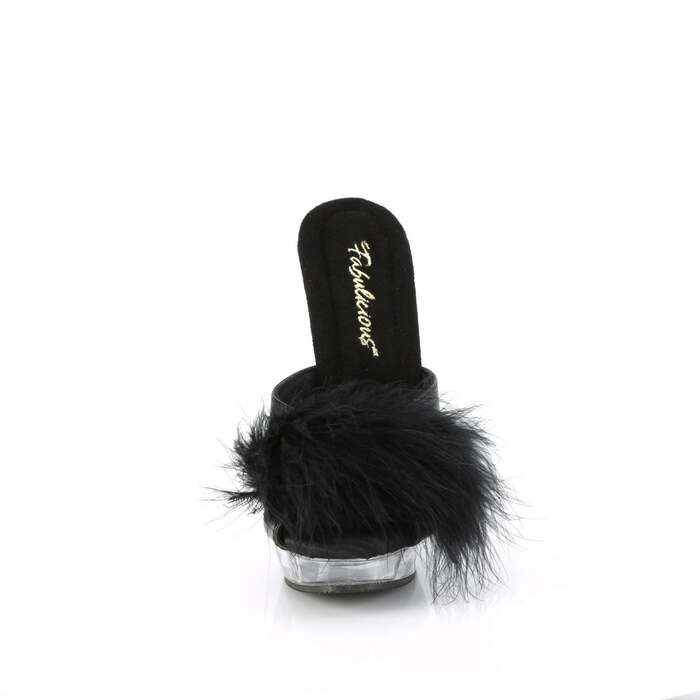 Шльопанці Sultry-601F *6 дюймів на підборах, 1 дюйм PF Marabou Slipper, чорні/прозорі