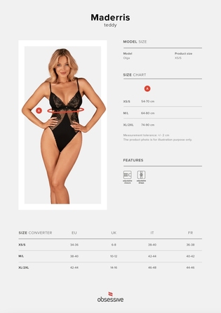 Кружевное боди Obsessive Maderris M/L Черное