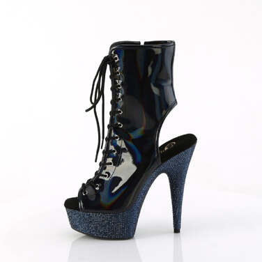 Ботинки Bejeweled-1016-6, каблук 6 дюймов, PF 3/4 дюйма, открытый носок/пятка, шнуровка, ботильоны wRS, чёрные с голограммой/чёрные