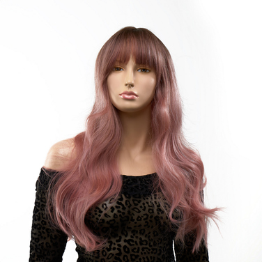 Перука довга хвиляста з чубчиком Fetish Hair омбре рожевий, 65 см