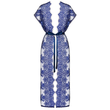 Пеньюар полупрозрачный с кружевом Obsessive Flowlace синий, S/M