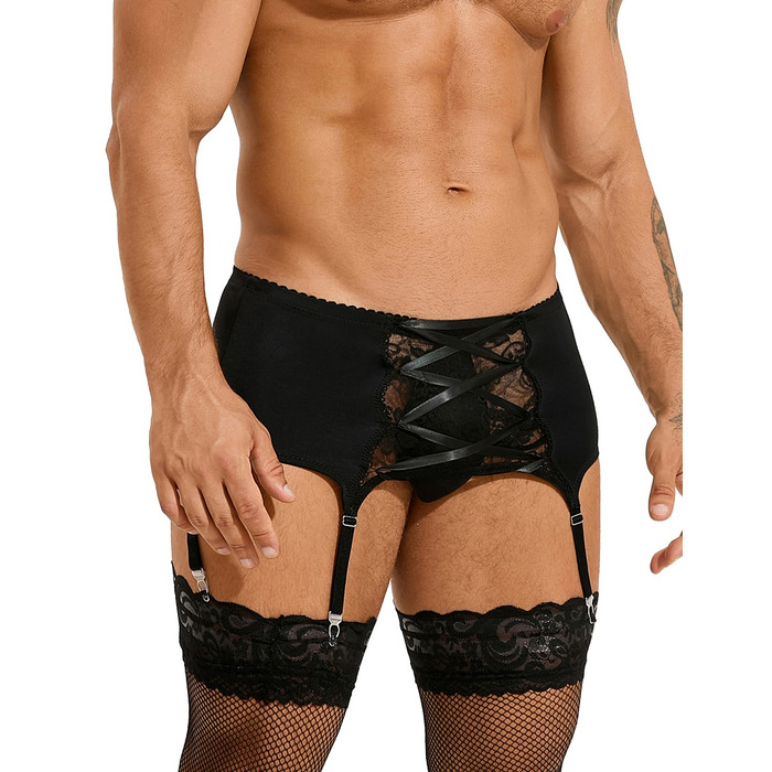 Мужской пояс кружевной с подвязками Star Night черный, L