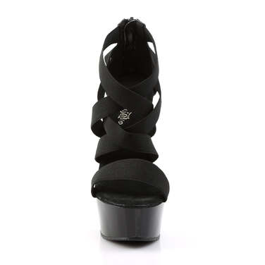Босоніжки Delight-669 на підборах 6 дюймів, з перехресним задником 1 3/4 дюйма, з блискавкою ззаду, чорні, веганська шкіра/чорний колір