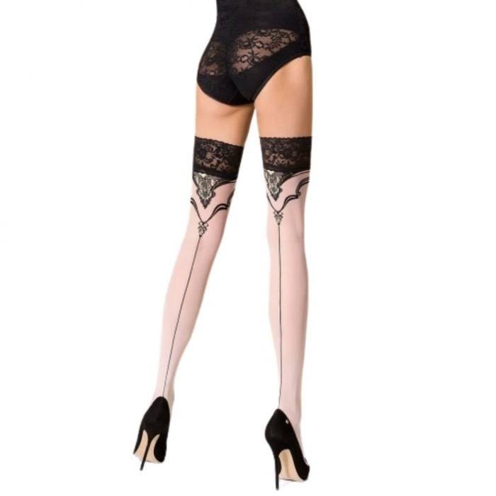 Чулки Passion ST109 (20 den) белые с черным кружевом, размер 3/4