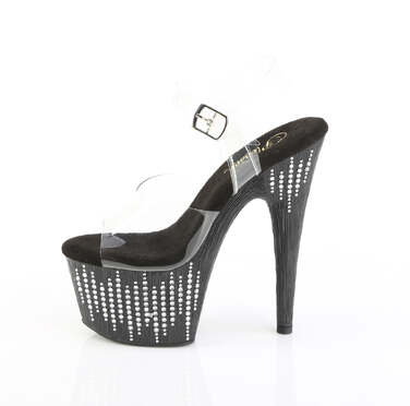 Босоніжки Adore-708WFRS на підборах 7 дюймів, з ремінцем на щиколотці 2 3/4 дюйма, з посипкою RS, прозорі/чорно-срібні стрази