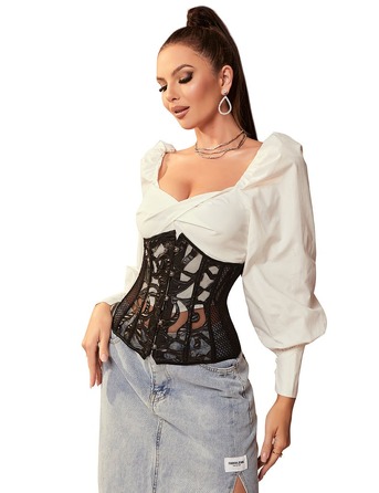 Корсет із сітки з візерунком Star Night з гачками та шнурівкою, з трусиками в комплекті, M (без коробки)